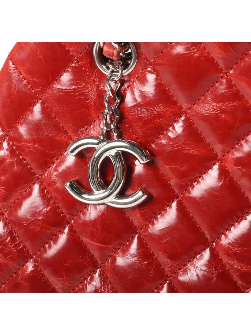 Chanel Mademoiselle Bowling Bag Chain Red Vintage Calfskin Silver